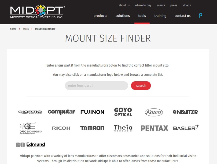 Midopt Filter Mount Size Finder - zoom image