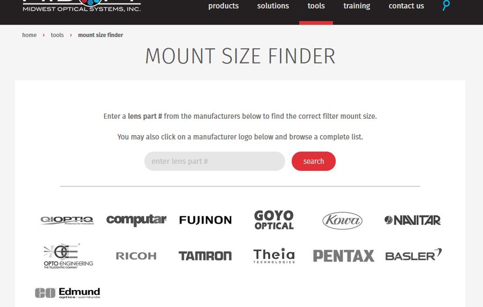 Midopt Filter Mount Size Finder